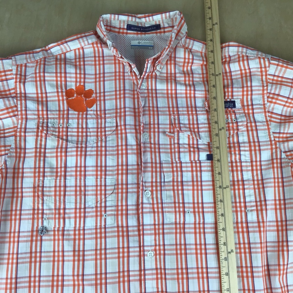 Clemson Tigers Columbia Super Bonehead Mens Medium Button Up Plaid Fishing Shirt - Picture 10 of 10